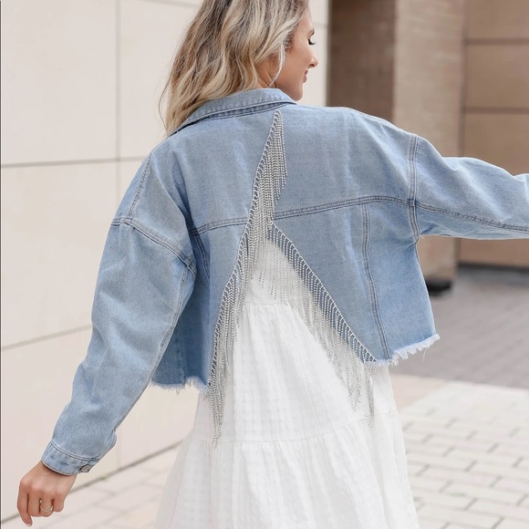 NWT Andree By Unit Bring Rhinestone Denim Jacket - Picture 8 of 12